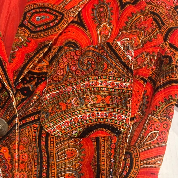 Isaac Mizrahi Paisley burnt orange corderoy Blazer paisley w buttons & pockets - Picture 8 of 13